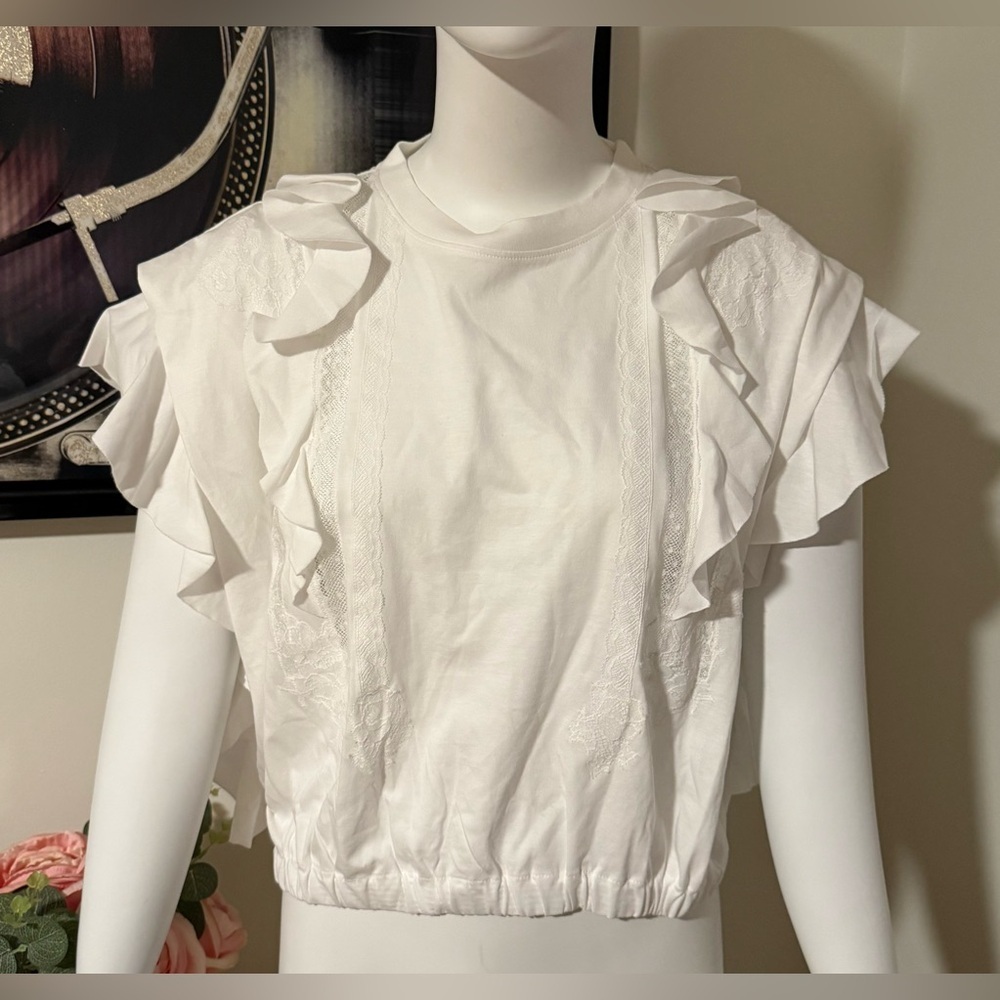 Valentino White Ruffle Lace Boho Crop Top Size M – $1300 Retail NWT - Picture 3 of 4